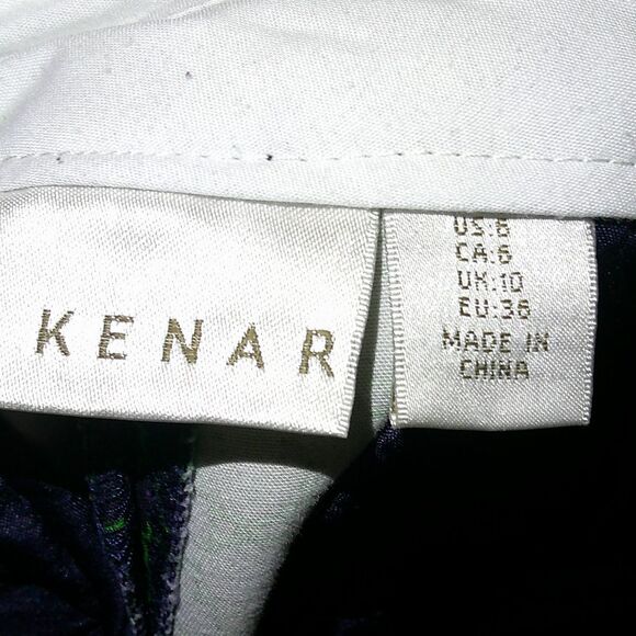 Kenar Navy Green Geometric Print Ankle Pants Career Office Wear Size 6 - Picture 3 of 3